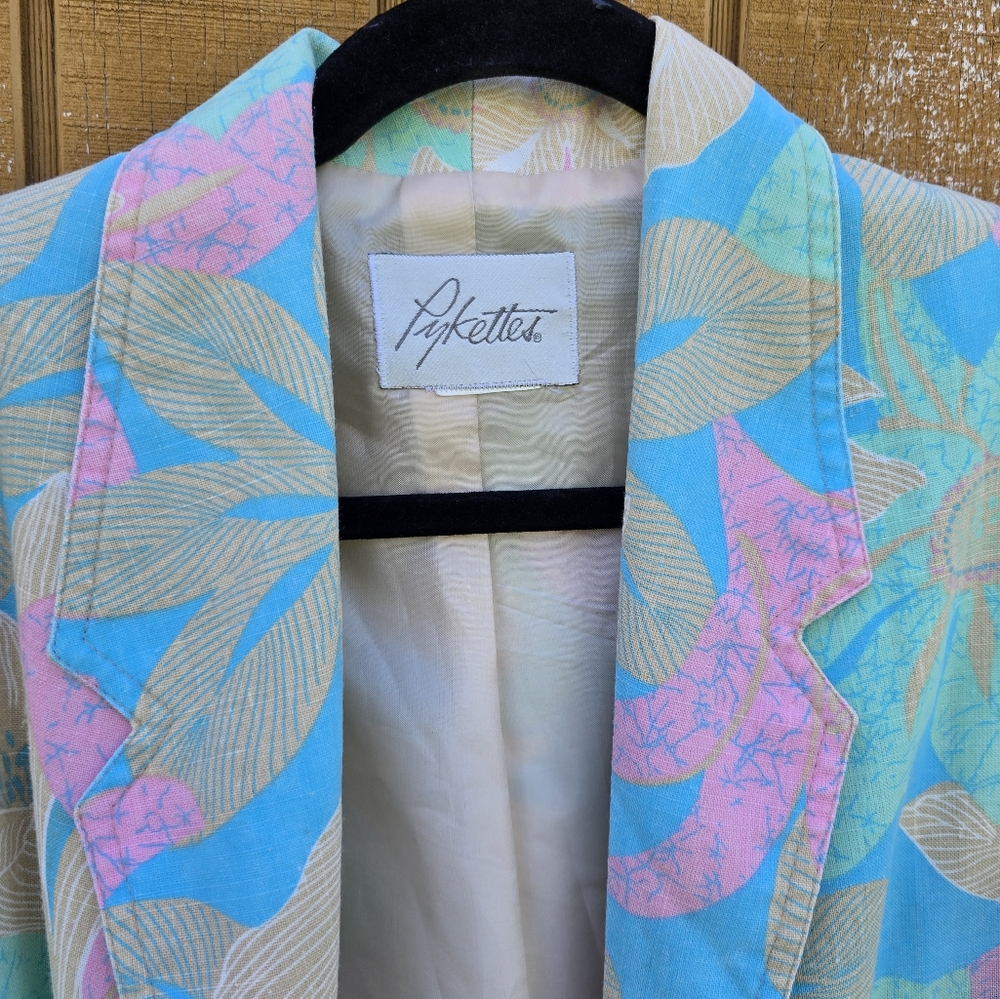 Vintage Pykettes 80s Pastel Floral Coastal Grandma Blazer 10 - Picture 2 of 3